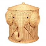 Elephant Wicker Laundry Hamper Woven Basket Clothes Bin with Lid Cotton Large Storage Baskets Box for Toys Bath Baby Kid Child