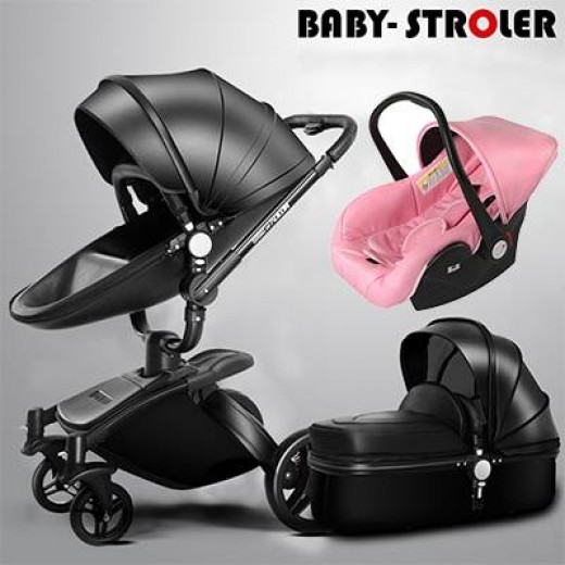 Coupon! Free Ship! Brand baby strollers 3 in 1 EU standard baby car baby carriage 0-36 months use  leather Aulon