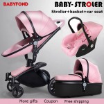 Coupon! Free Ship! Brand baby strollers 3 in 1 EU standard baby car baby carriage 0-36 months use  leather Aulon