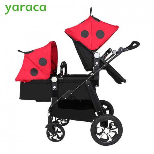 Twin Stroller Baby Carriage For Twins Prams For Newborns Cute Ladybug Panda Pattern Pram Twins Lightweight Double Strollers